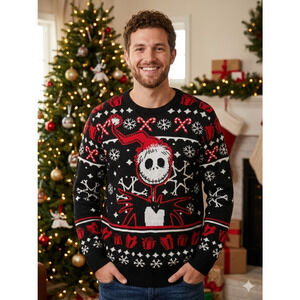 Jack Skellington Sandy Claws Ugly Christmas Sweater men's xl